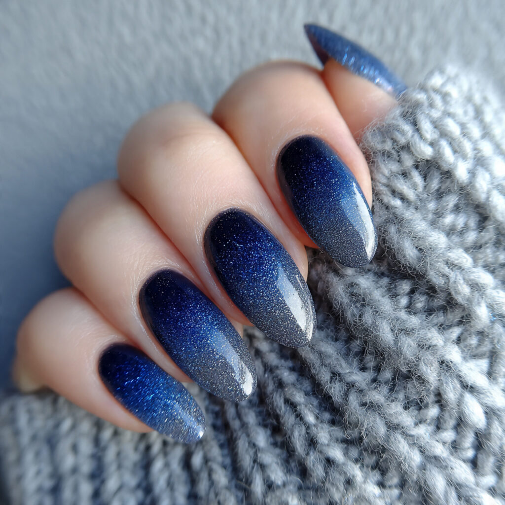 midnight frost ombre nails blend deep blue