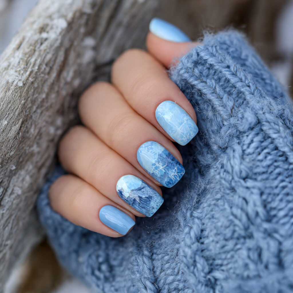 midnight glacier mixes light blue winter nails