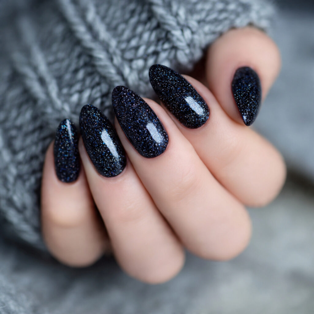 midnight glam sparkle nails feel bold and