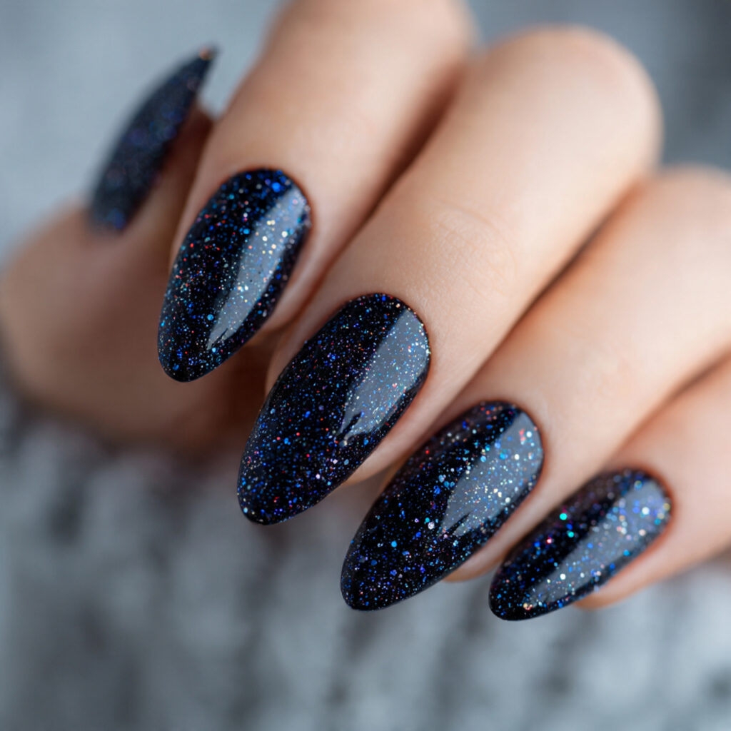midnight glitter nails shine like a starry