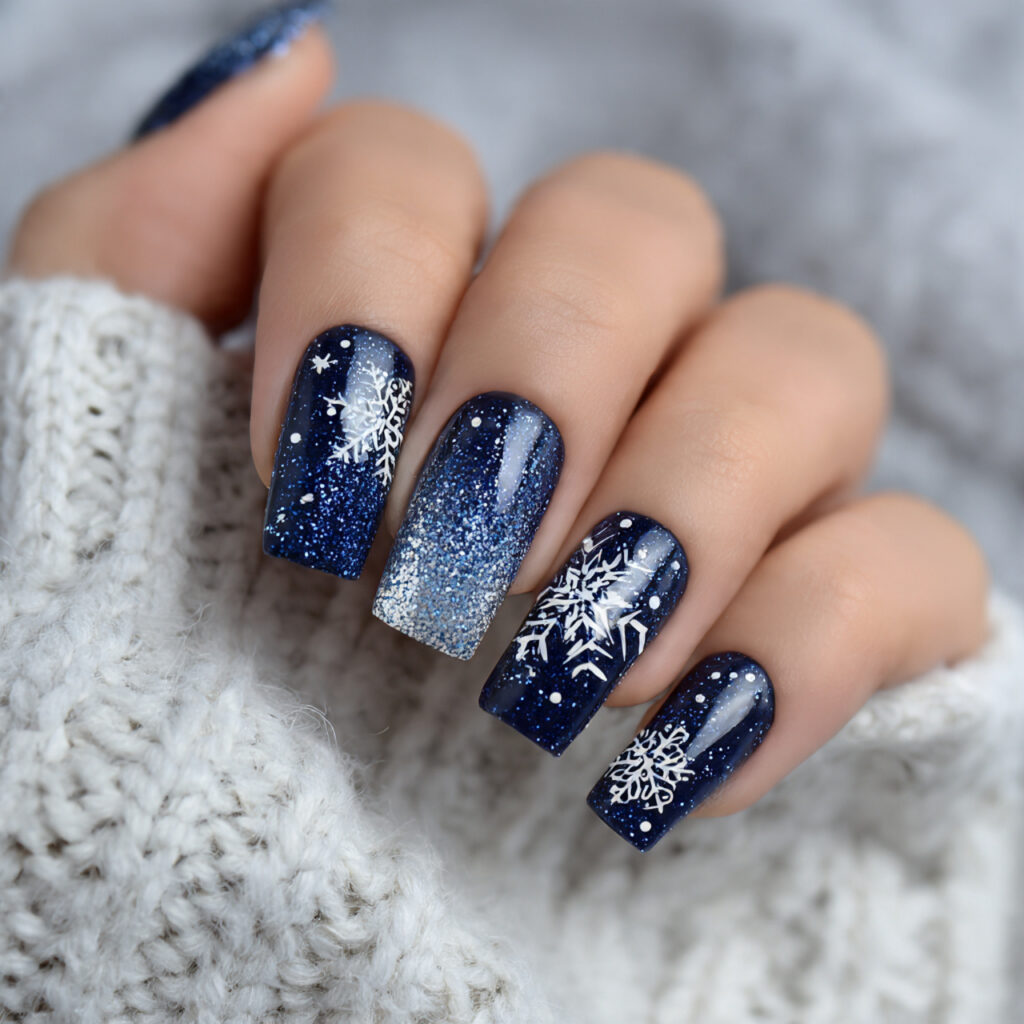 midnight snowfall nails use deep blue tones