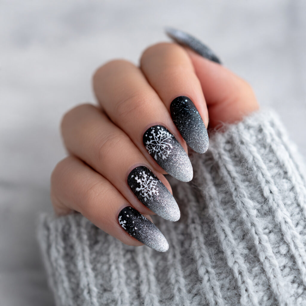 midnight snowfall ombre nails feel dramatic yet