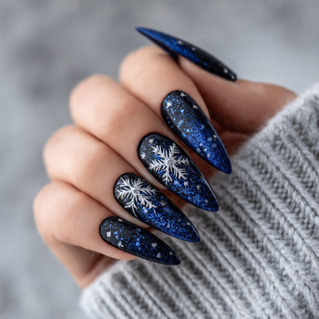 midnight snowfall stiletto nails