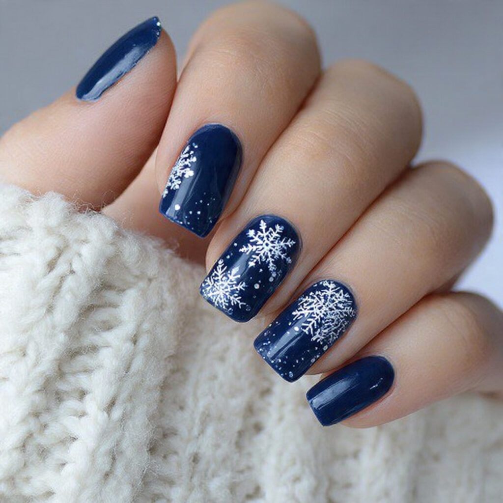 27 Navy Blue Winter Nails That Feel Cozy, Bold, and Chic 27 midnight snowfall tip navy nails feel refined