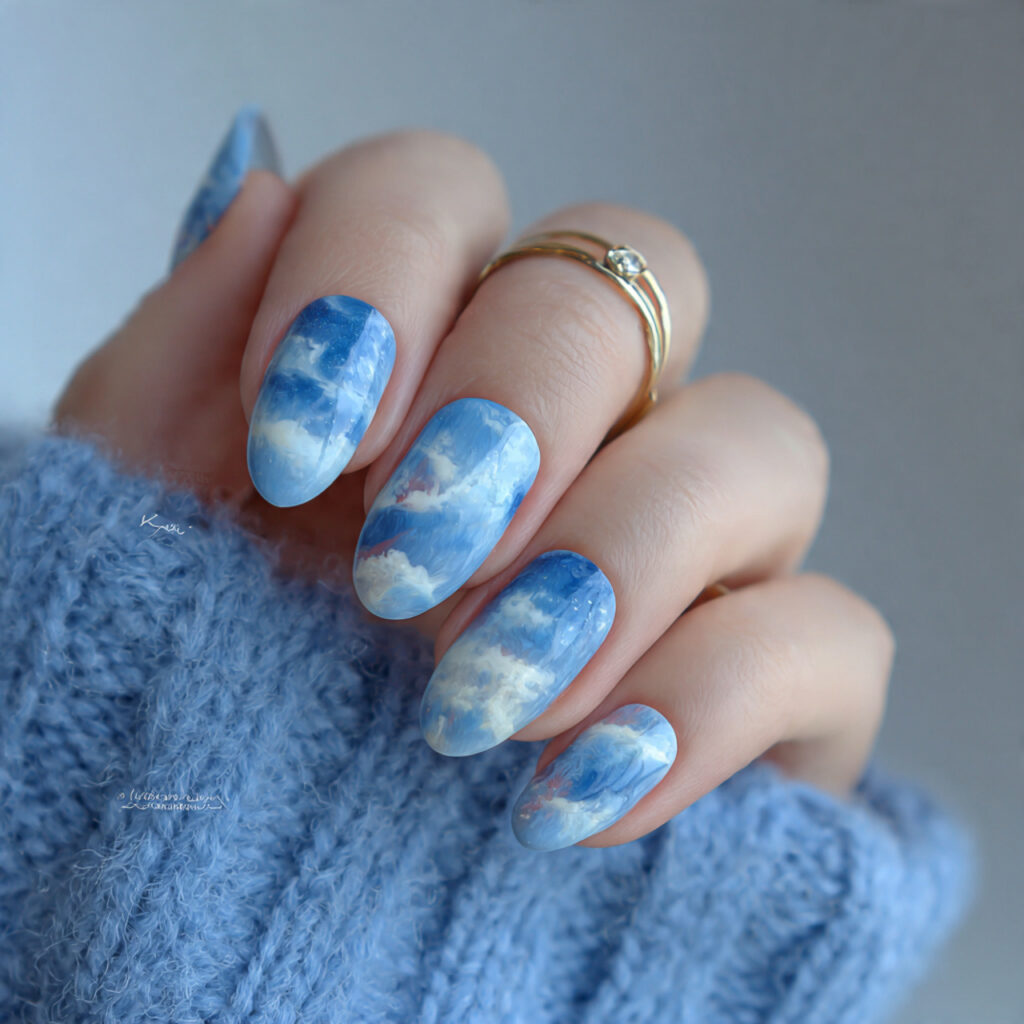 midnight winter sky light blue nails feel