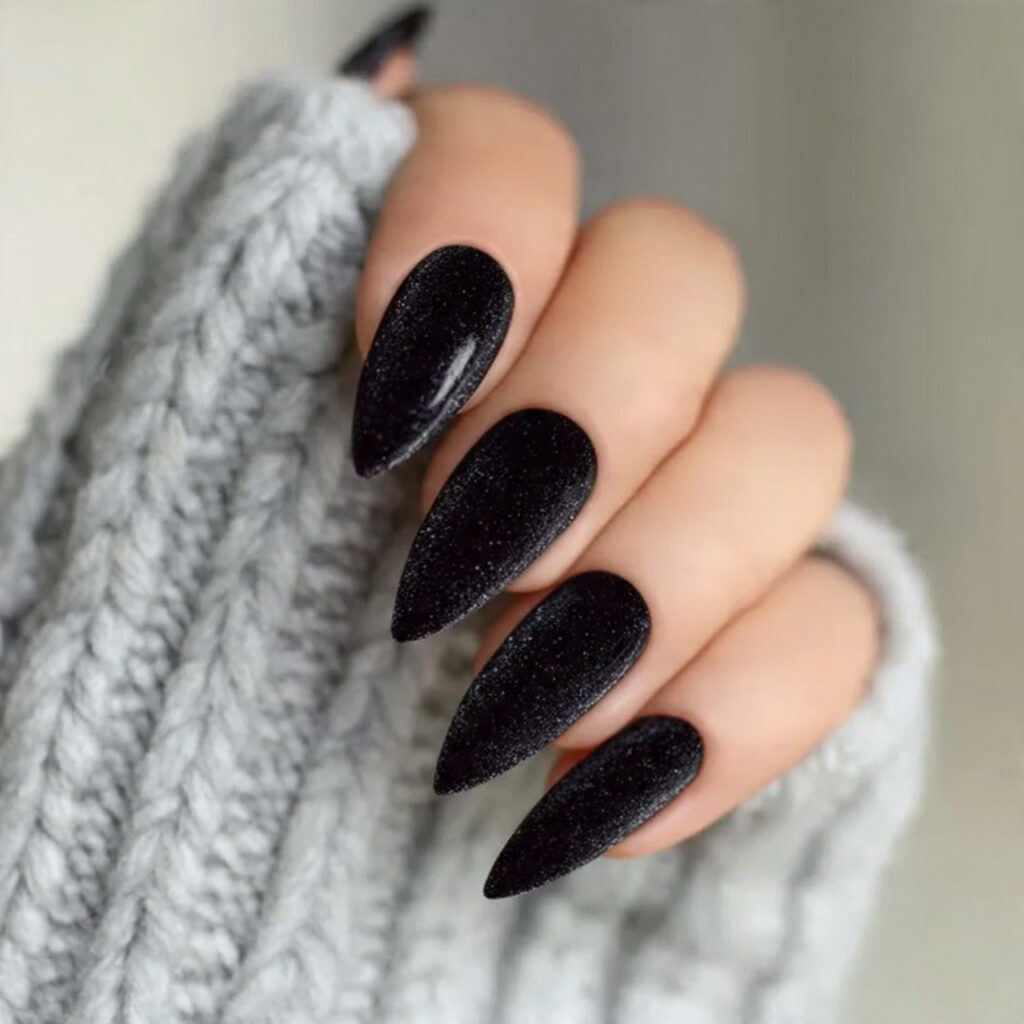 midnight winter velvet stiletto nails feel plush