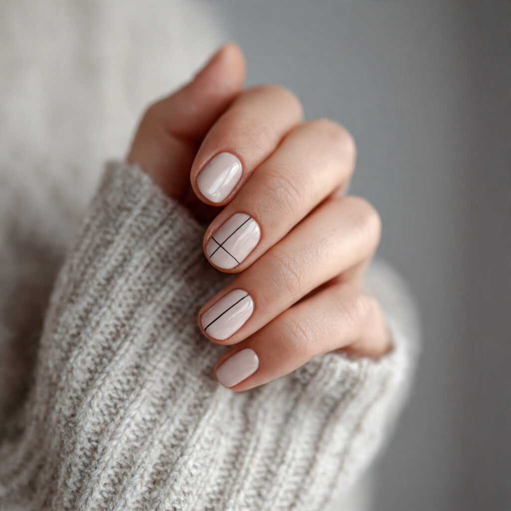 minimal line art short nails