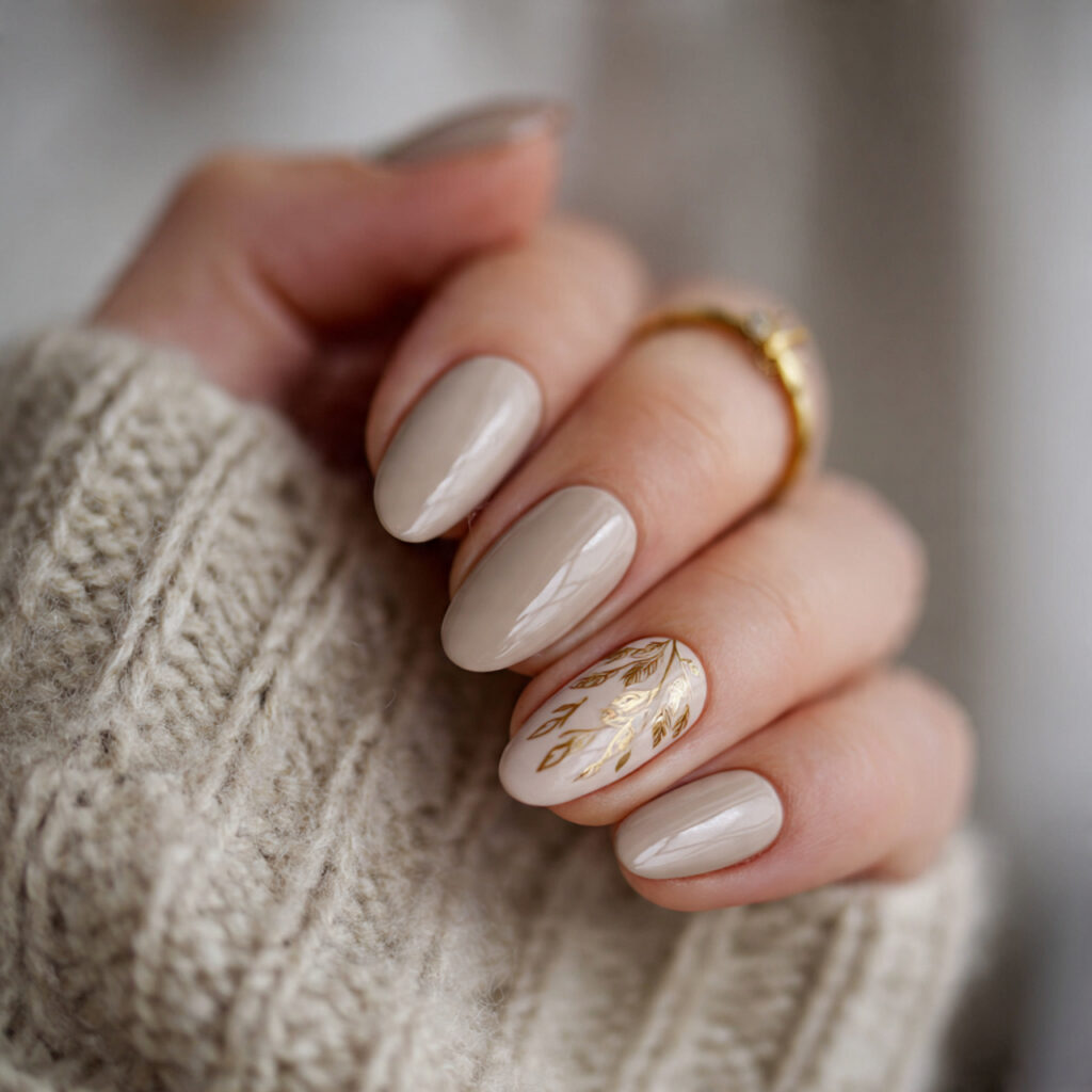 minimal neutral january nails with beige tones