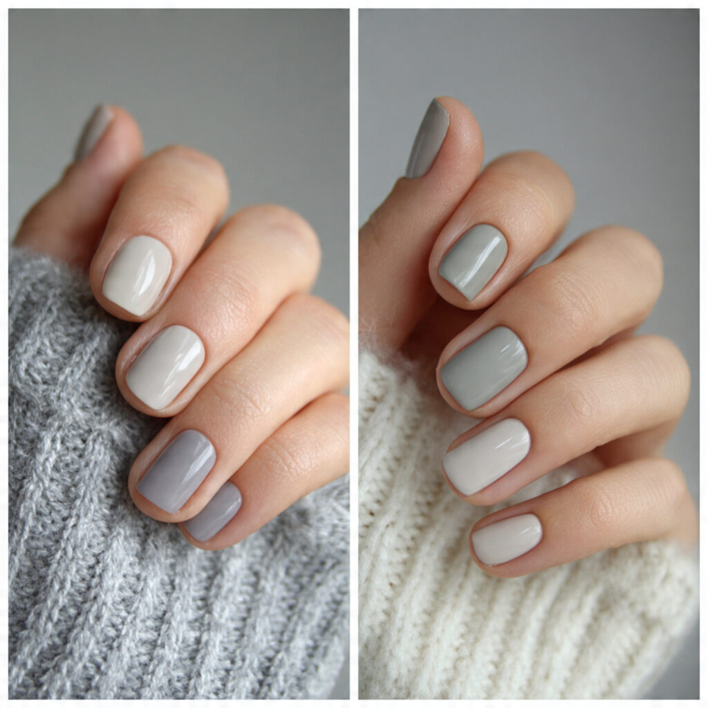 minimal neutral january nails with soft gray
