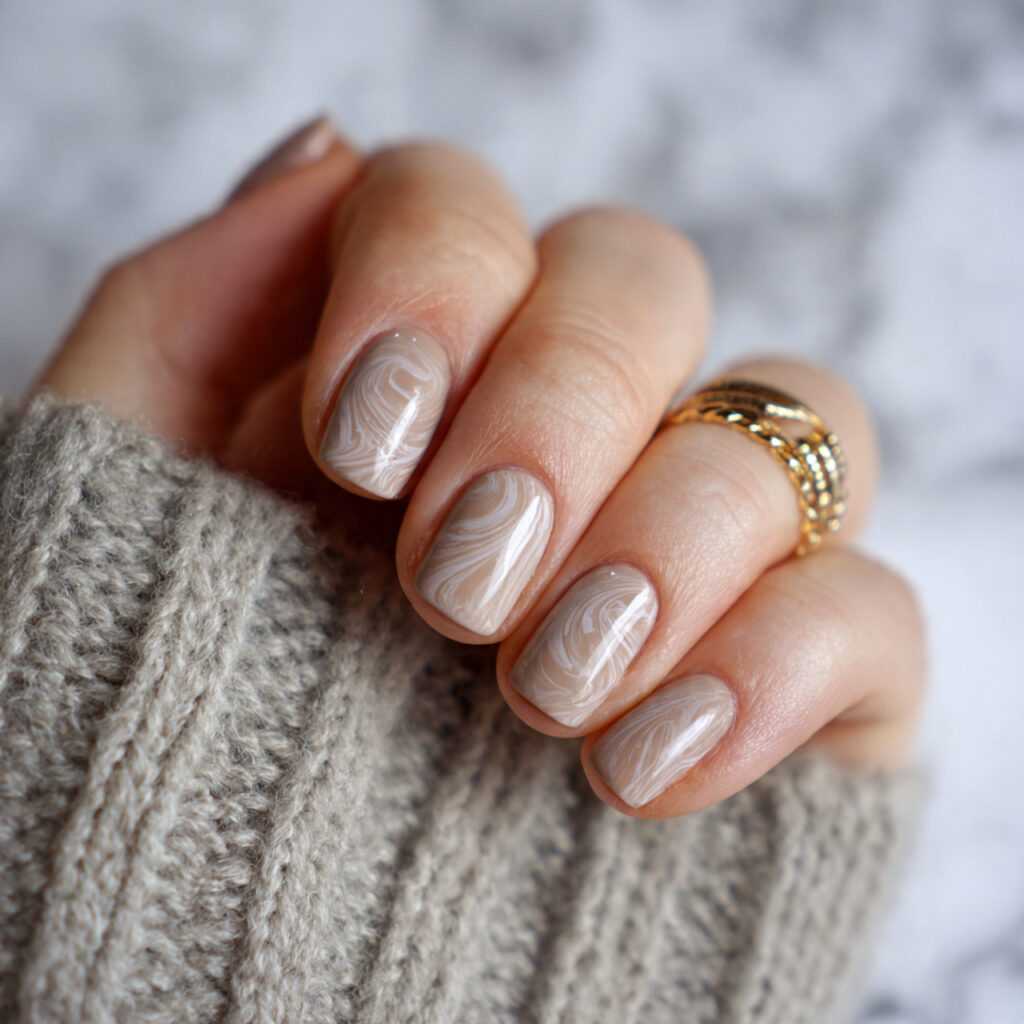minimal neutral january nails with subtle swirl