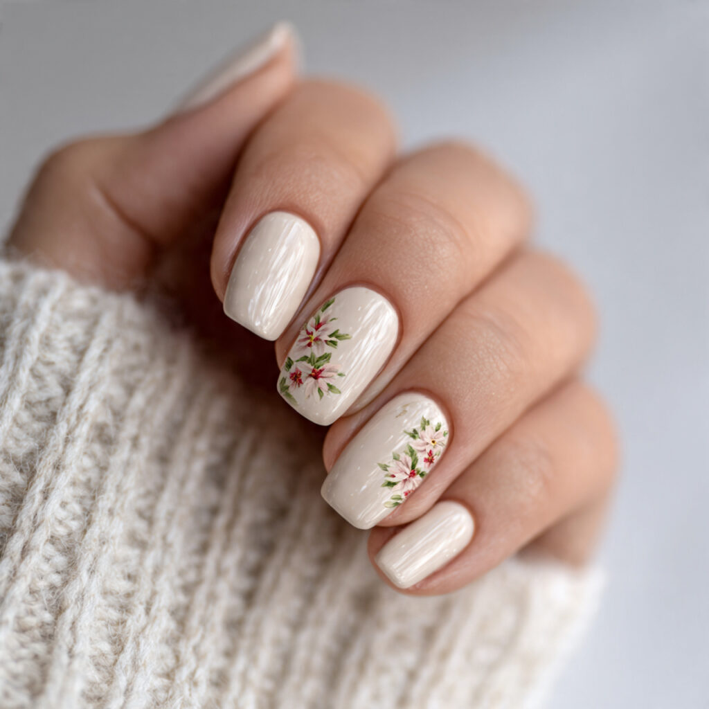 minimal poinsettia nails focus on subtle holiday