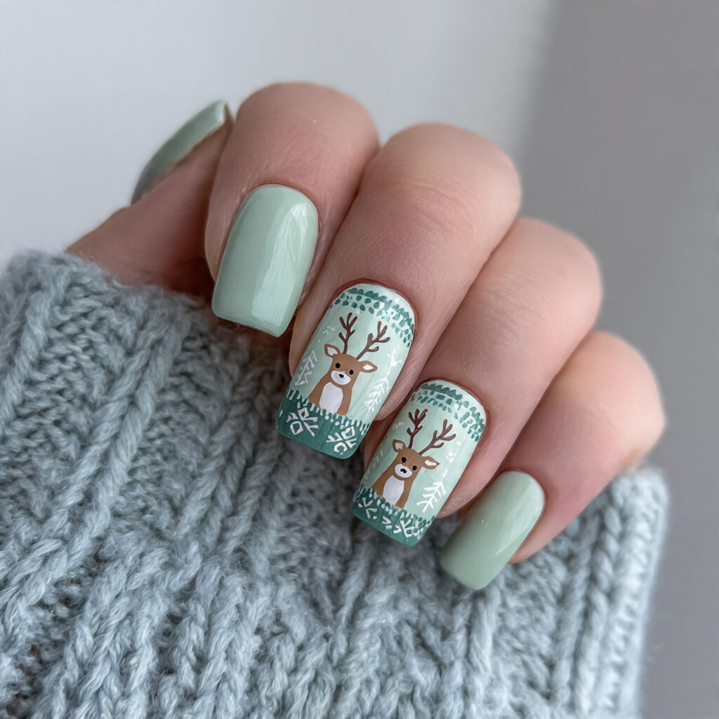 mint reindeer forest nails feel playful and
