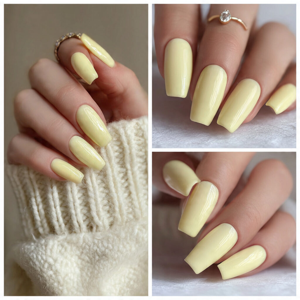 mix and match pastel butter yellow nails pin style