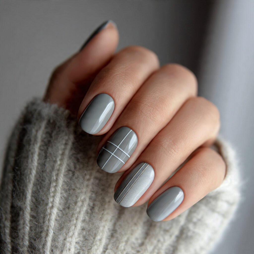 27 Gray Winter Nails That Feel Cozy, Chic, and Cool 20 modern frost line gray winter nails feel