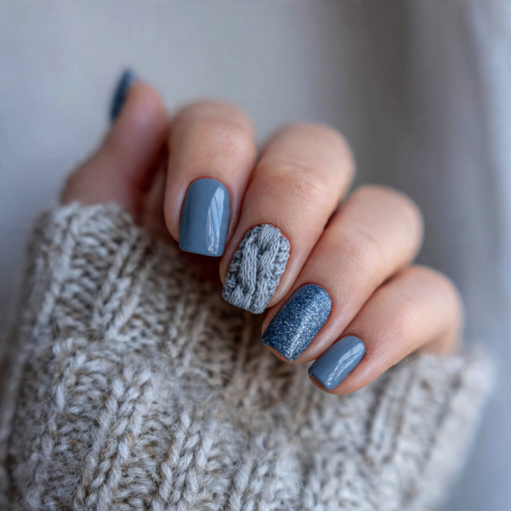 muted blue january nails for a cozy