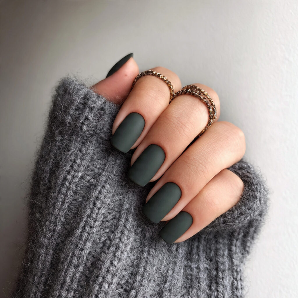27 Dark Green Winter Nails for a Rich and Cozy Look 24 muted dark green winter nails feel earthy