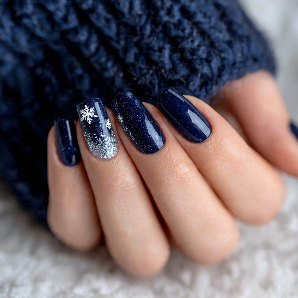 27 Navy Blue Winter Nails That Feel Cozy, Bold, and Chic 15 navy blue winter nails with fine shimmer