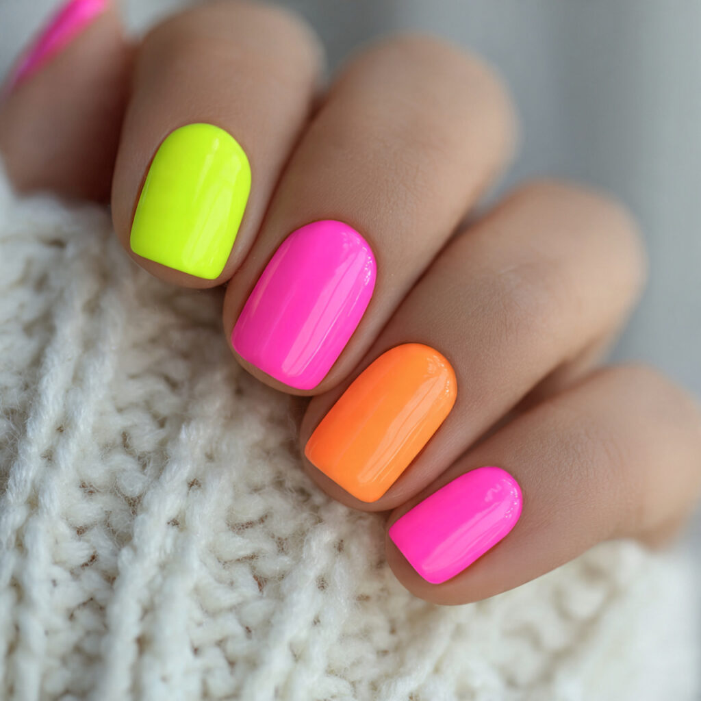 neon short nails for a bright bold
