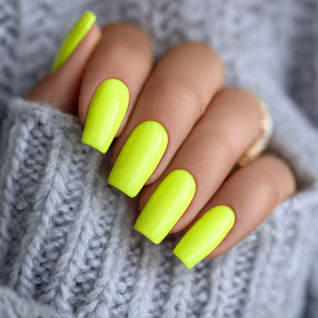 neon yellow nails are bold and eye catching