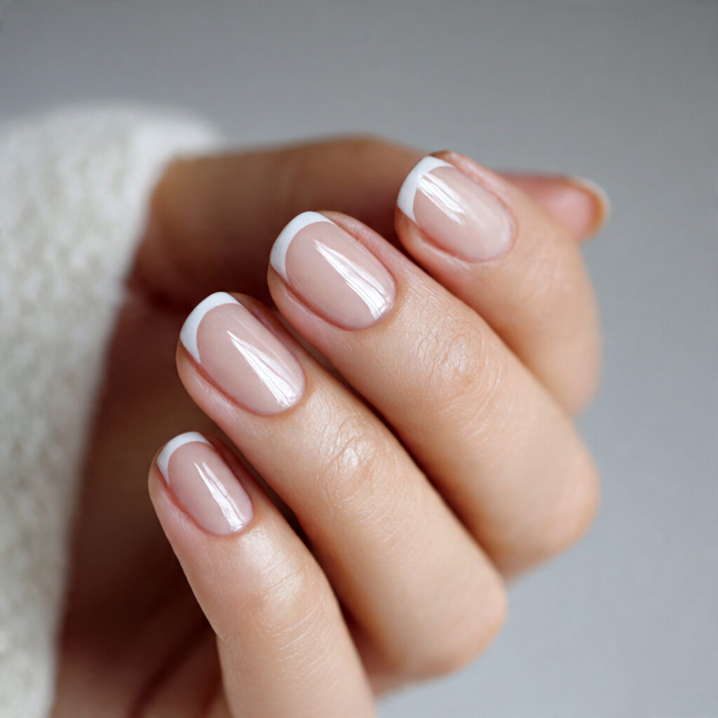 neutral half moon nails give a soft