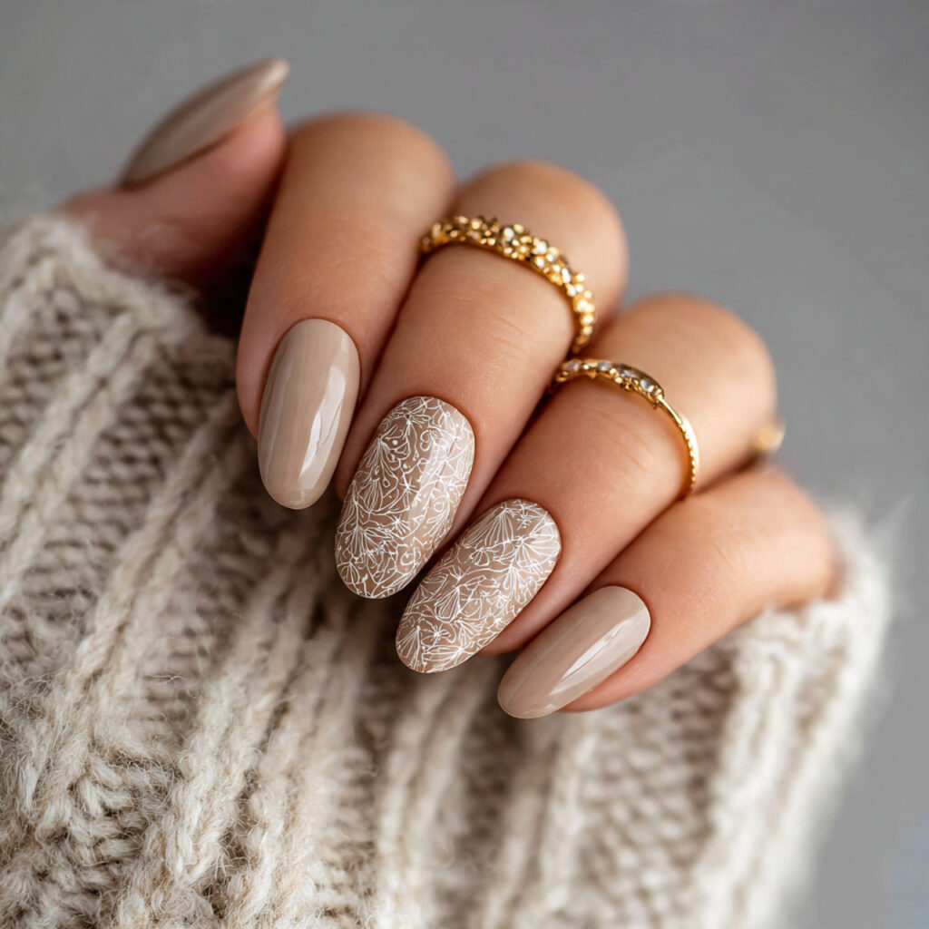 neutral january nails in warm beige shades