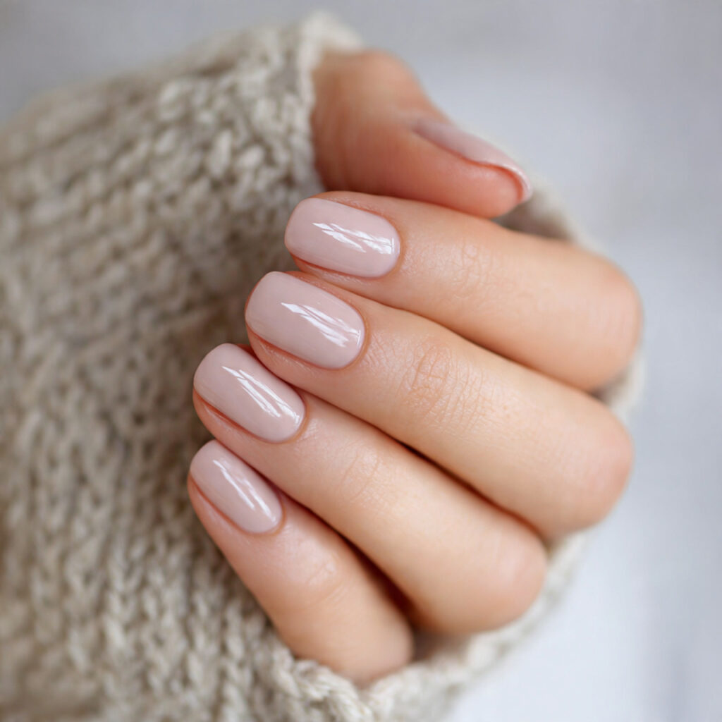 neutral january nails with barely there gloss