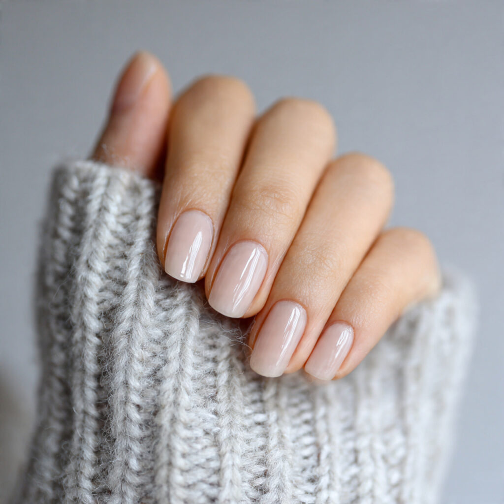neutral january nails with natural nail finish