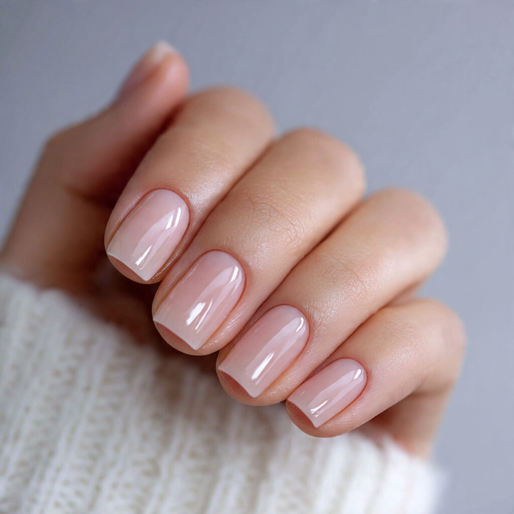 neutral january nails with sheer layers sheer