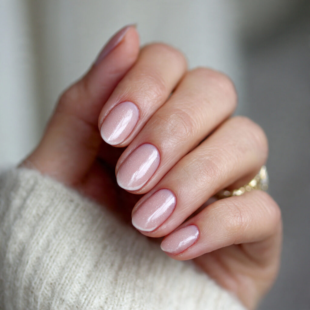 neutral january nails with sheer pink undertones
