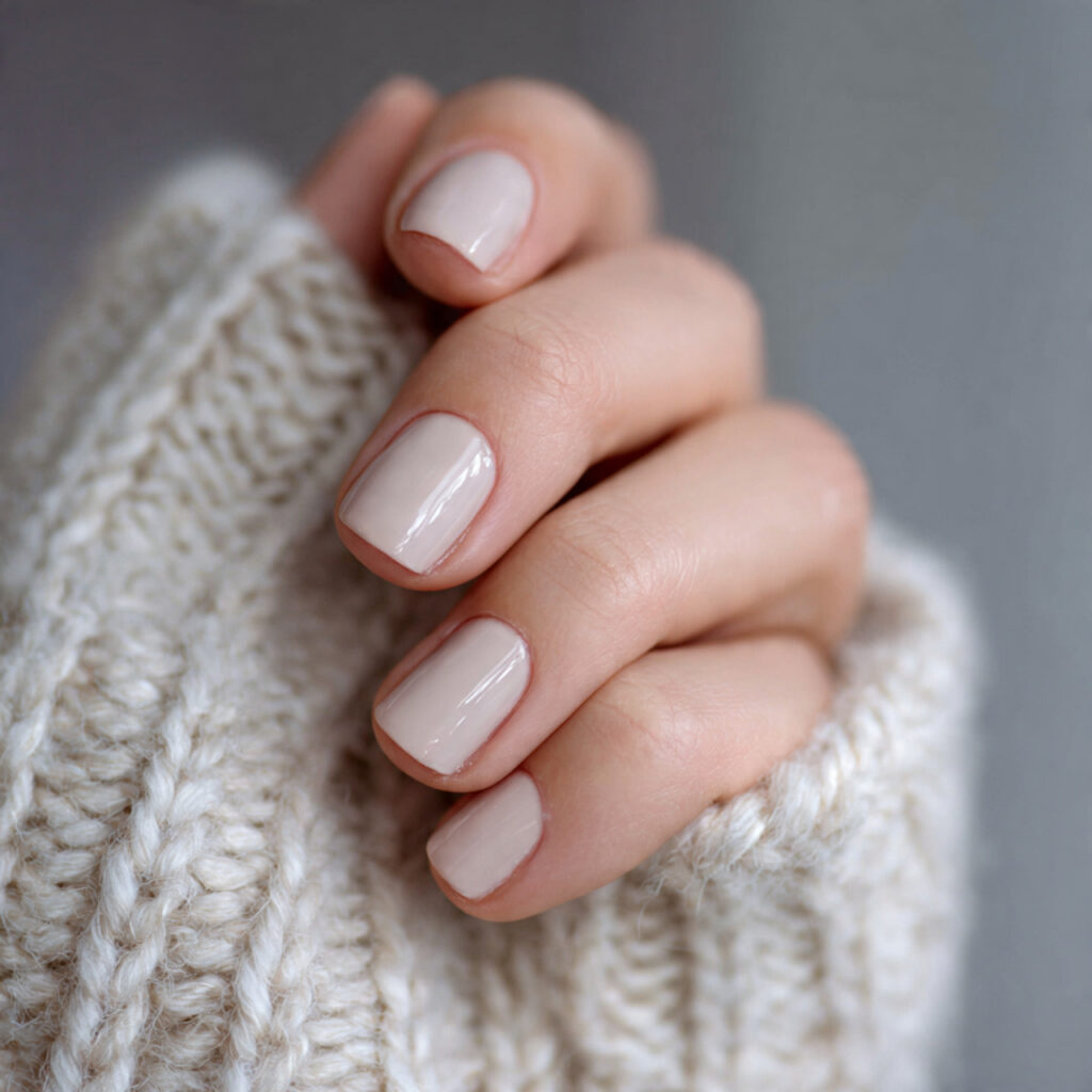 neutral january nails with soft cream polish
