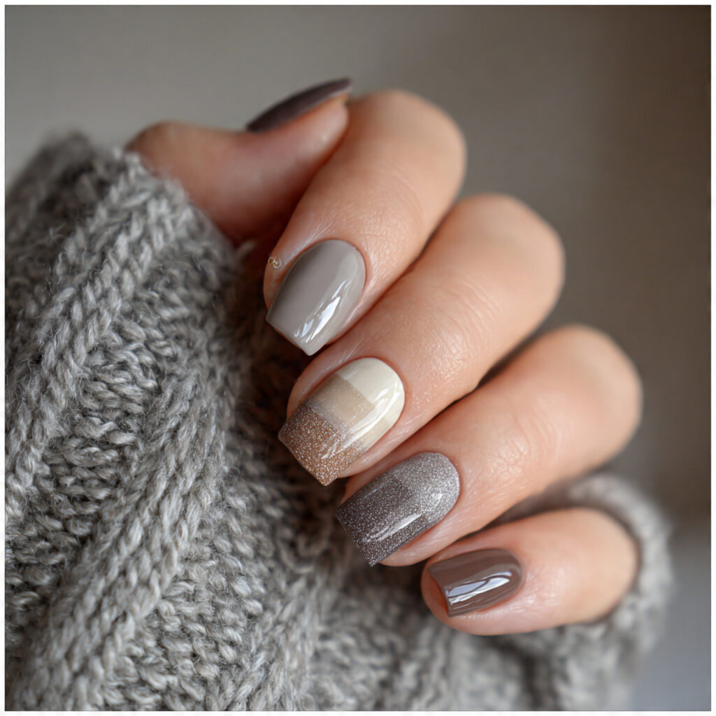 neutral january nails with soft greige tones