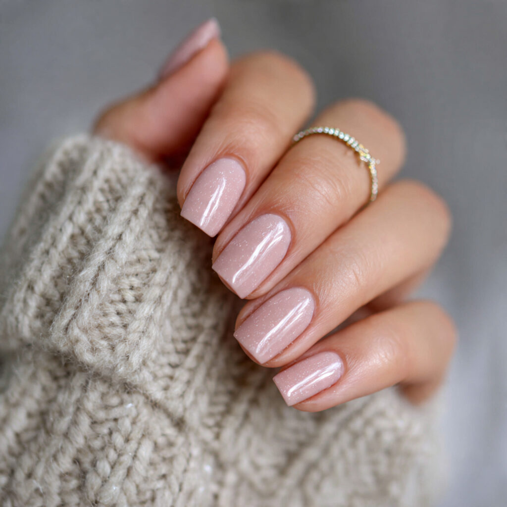 neutral january nails with soft pink undertones