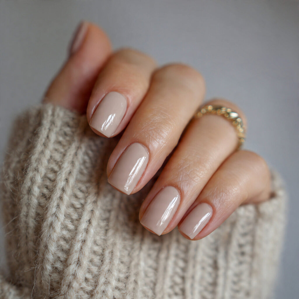 neutral january nails with soft square shape