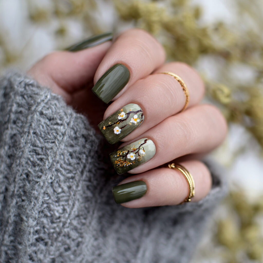olive green nail polish in a pin