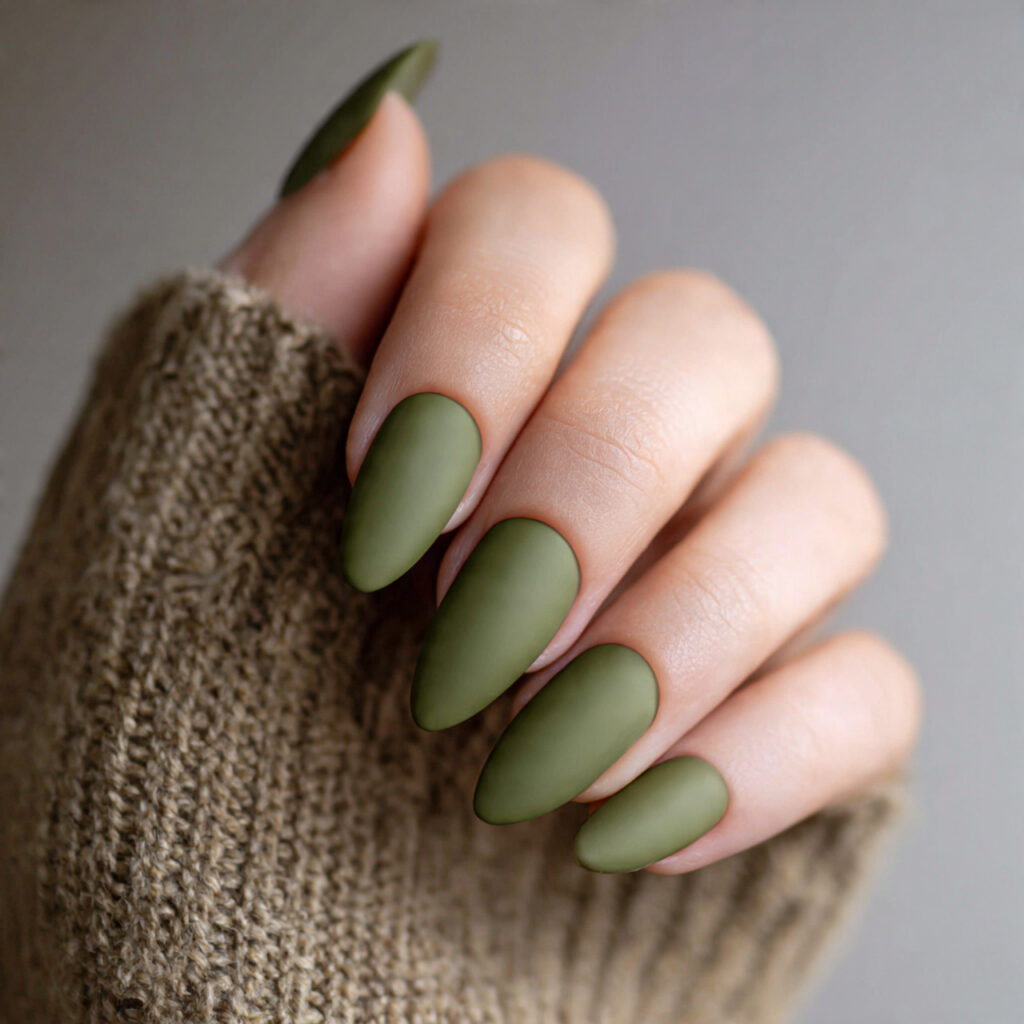 olive green nails bring a natural and
