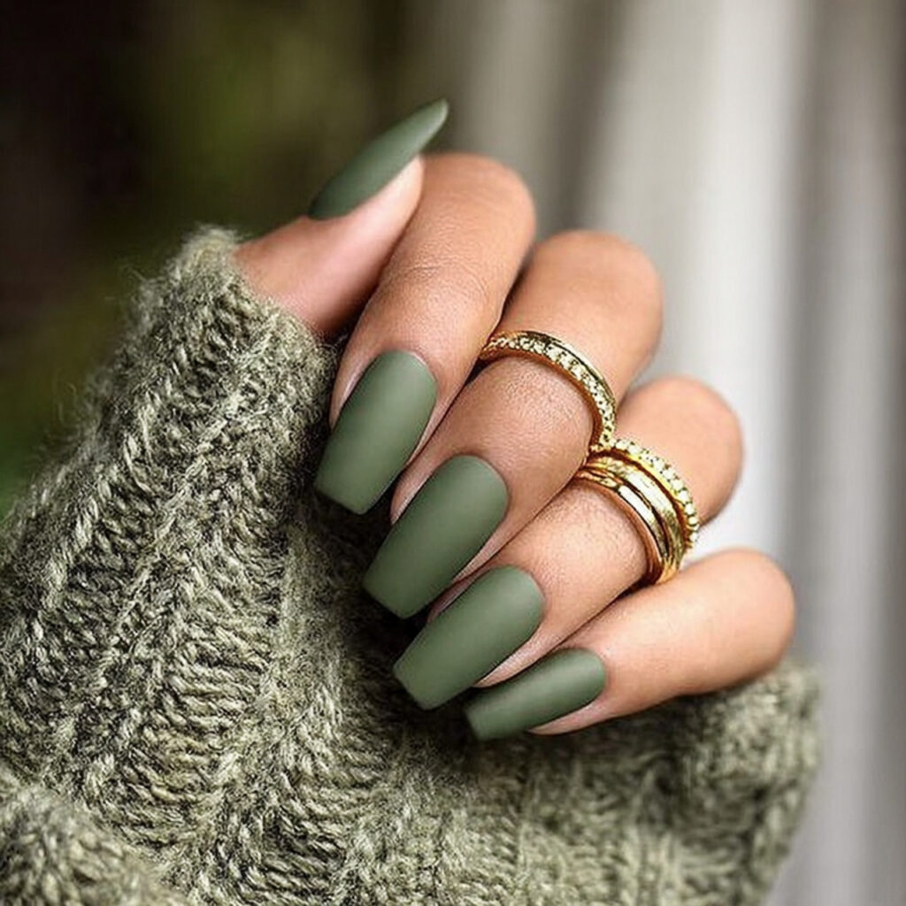 olive green nails for a calm earthy