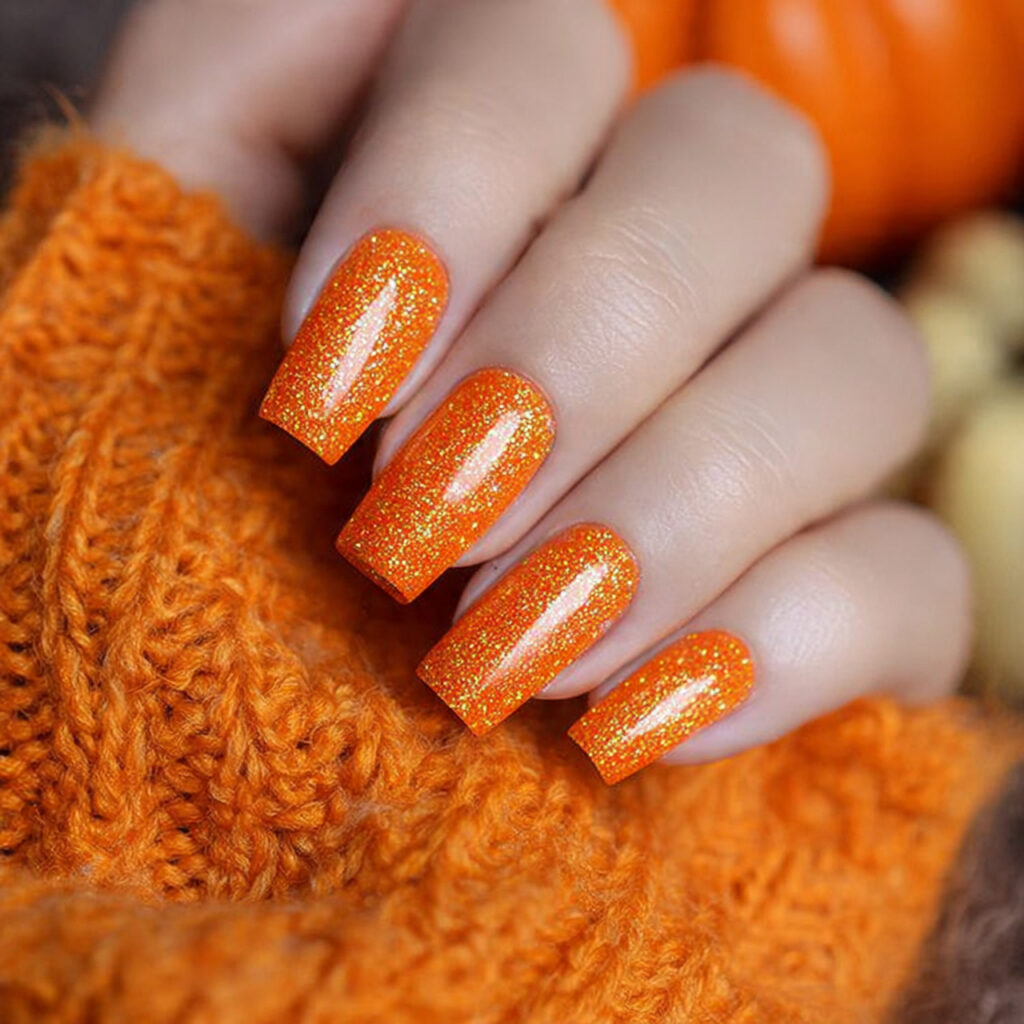orange glitter nails shine with bright fall