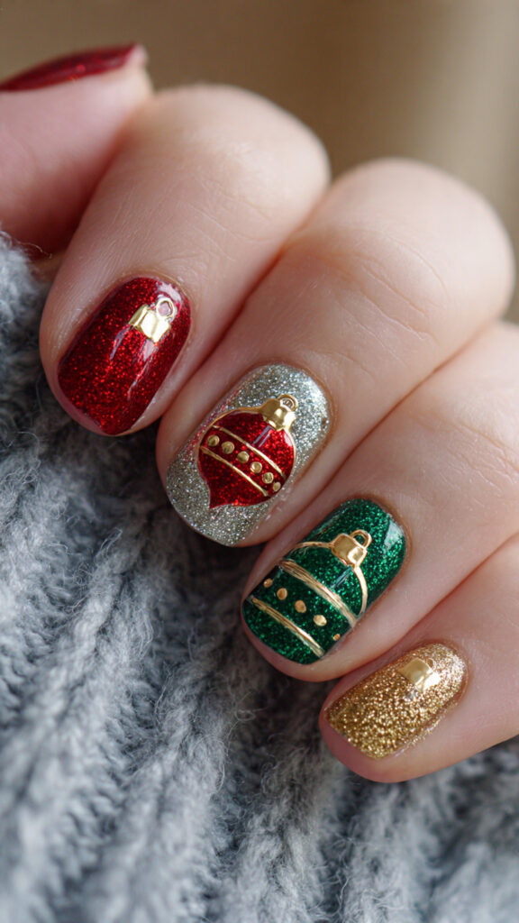 ornament nails are shiny bright and festive