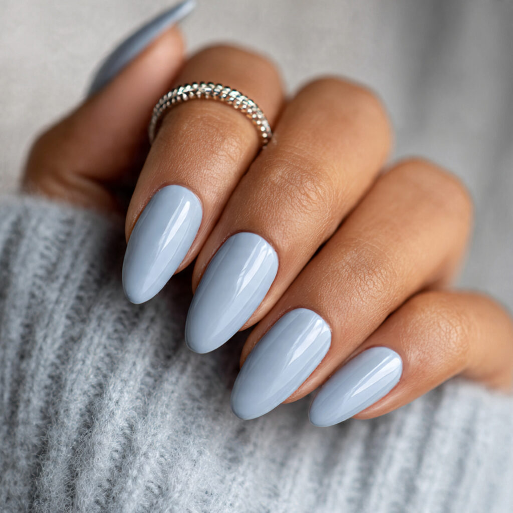 pale blue gray nails are understated elegant