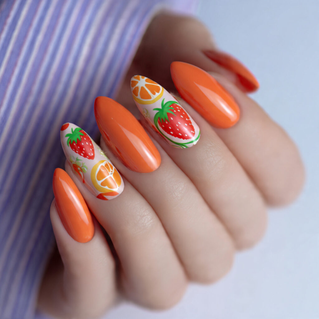 25 Fruit Nail Ideas for a Fresh, Fun, and Colorful Look 22 papaya nails for a bright tropical style