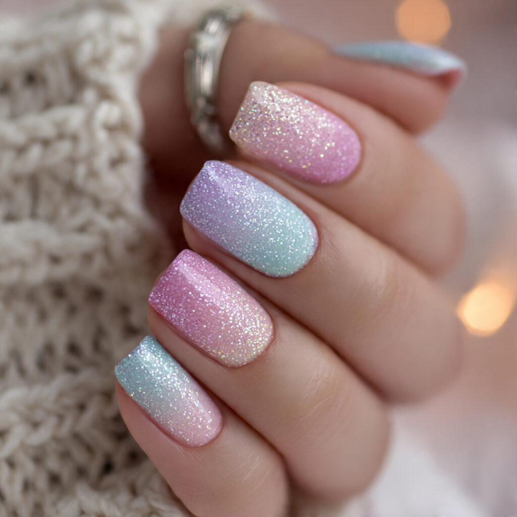 pastel glitter gradient nails for a sweet