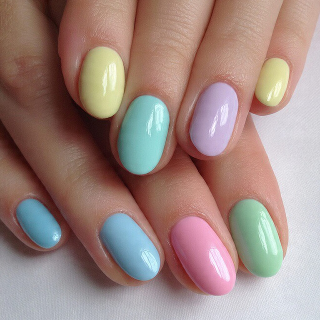 pastel skittle nails use different pastel shades