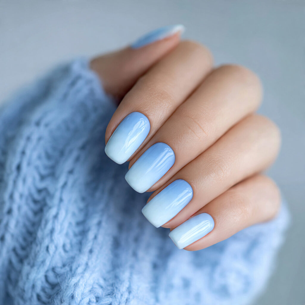 pastel snow ombre light blue nails feel