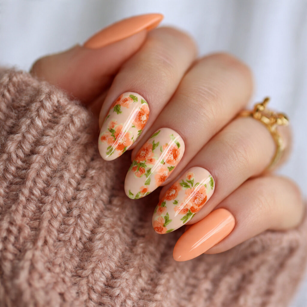 peach almond nails for a warm everyday