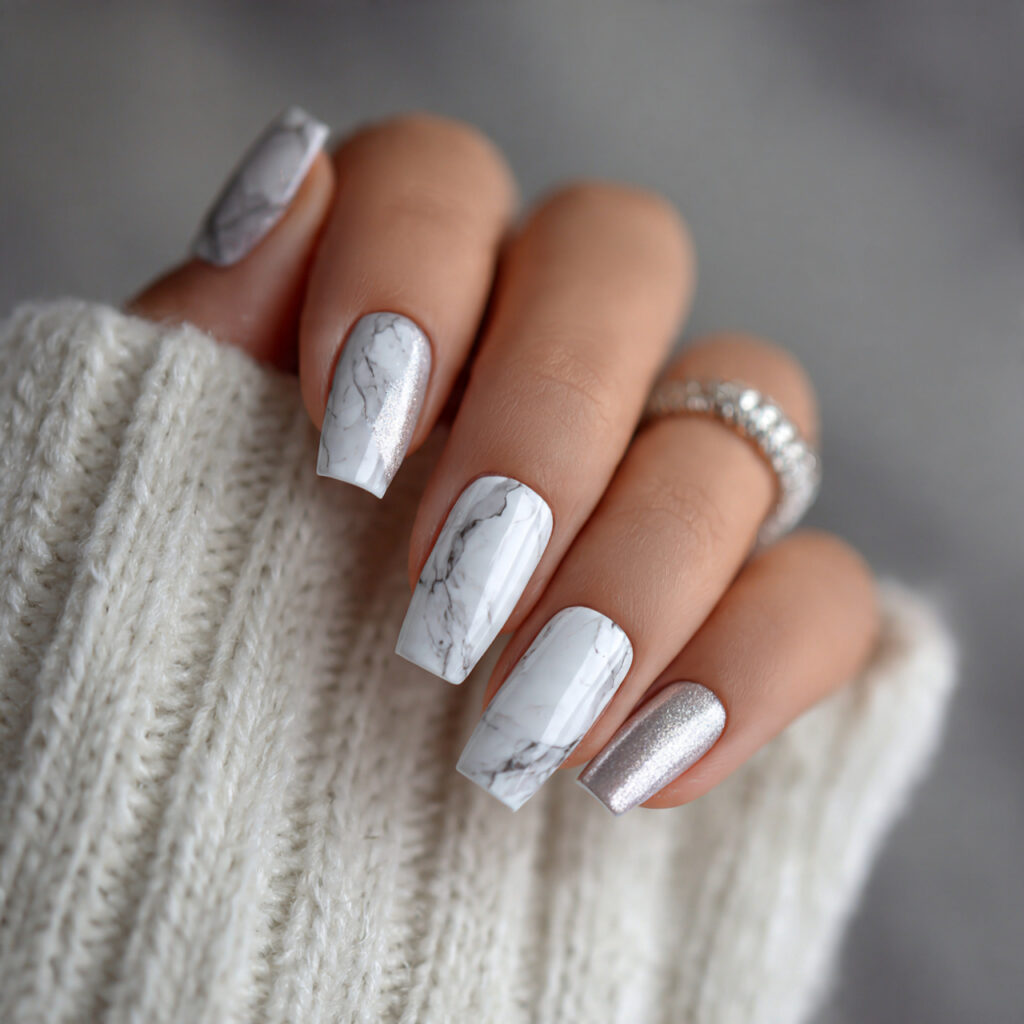 pearl winter marble chrome nails feel refined
