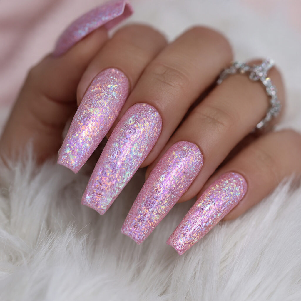 pink icicle glow coffin nails