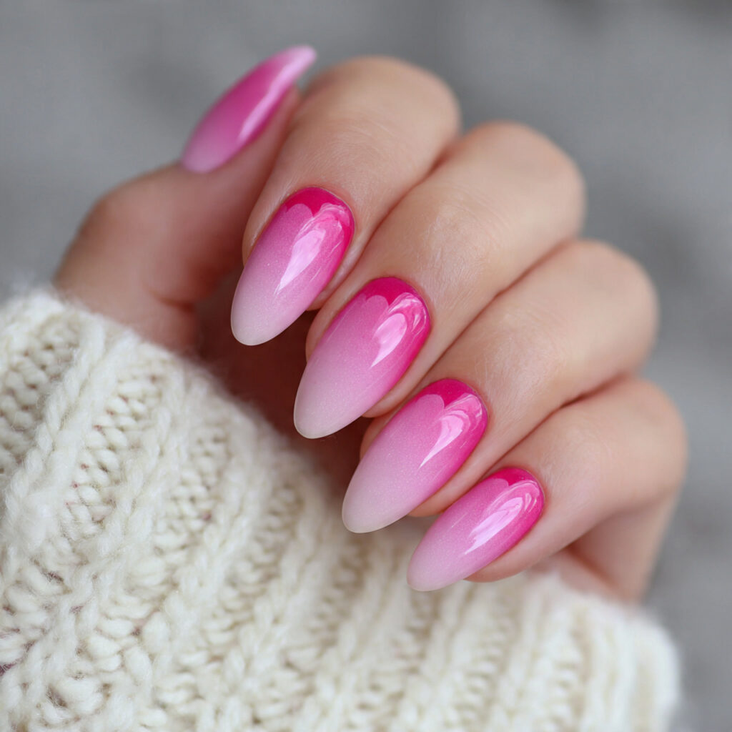 pink ombre valentine nails with a smooth