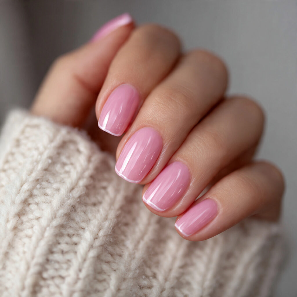 pink valentine nails with sheer gloss layers