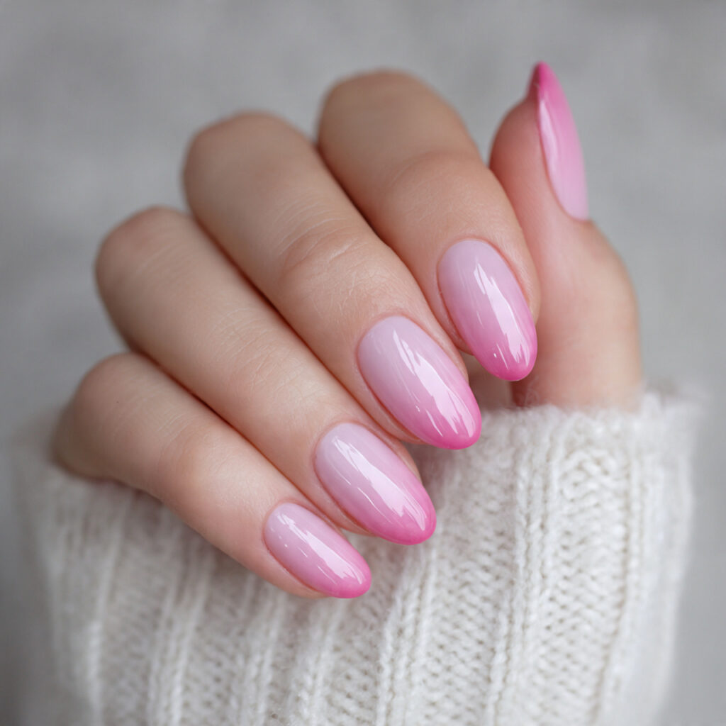 pink valentine nails with soft gradient tips