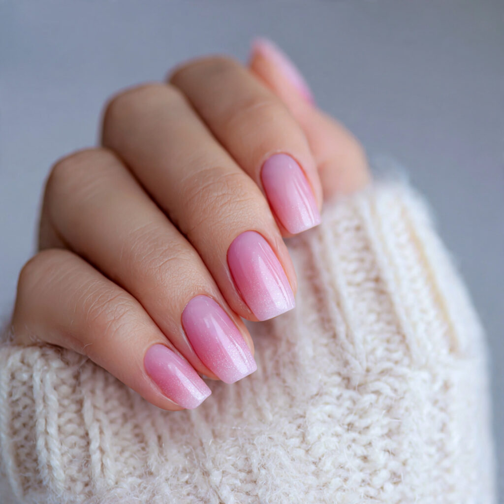pink winter glow ombre nails feel gentle